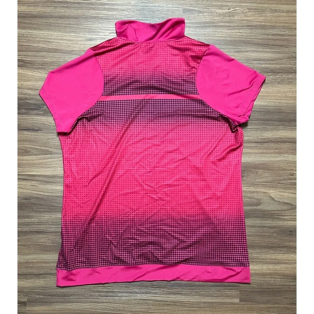 Nike Golf Tour Performance Women Pink Dot Print Snap Polo Mock Neck Shirt Sz XL